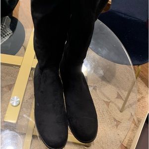 Stretch suede over the knee flat heel boot